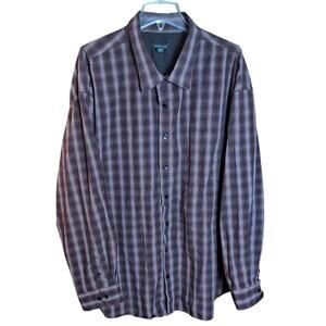 Vanhusen Men 4x 21-21.5 Neck Black Plaid Cotton Long Sleeve Button Front Shirt